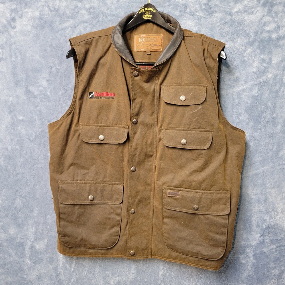 Outback Trading Company Overlander Vest Mens XL Brown Waxed Cotton Workwear
